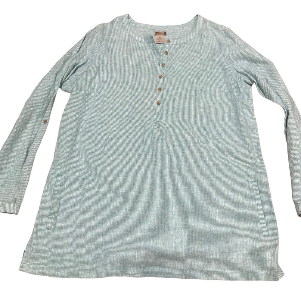 Duluth trading, green & white striped A line tunic w/pockets -XL